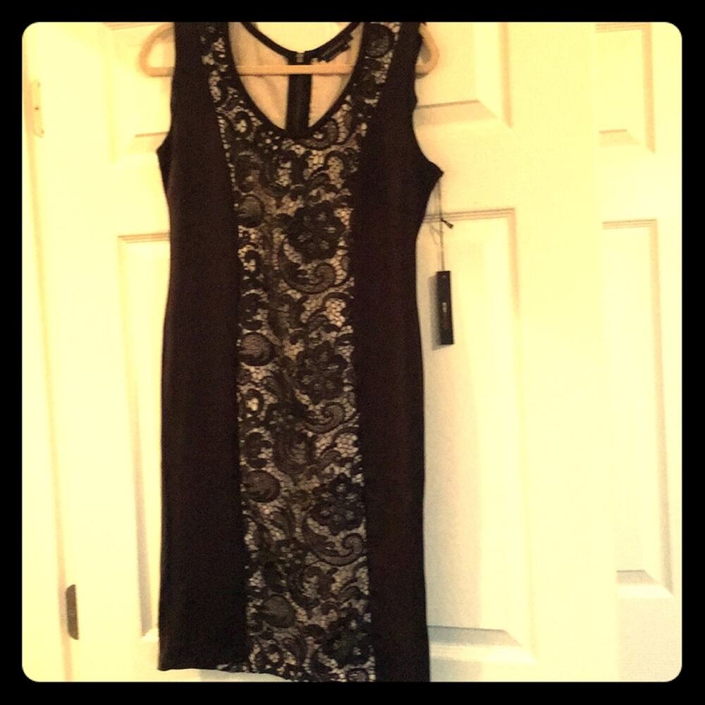 NWT BCBGMAXAZRIA Black Lace Panel Sleeveless Sheath Dress - Size Medium